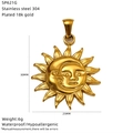 Macro-weergave van zon en maan hanger van 18K goudverguld roestvrij staal metaal - Grote Zon Maan Gezichtshanger (SP621G)