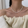 Elegant white rice-shaped freshwater pearl necklace with 14K gold-filled clasp for women - Large Rice Pearl