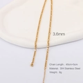 3.6mm gold 304 stainless steel chain necklace with 40cm plus 5cm adjustable length - Gold Figaro Chain