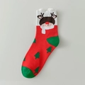Christmas themed mid-calf socks with 3D reindeer decor and green toe accents - 04 Christmas-Red Xmas Tree Reindeer