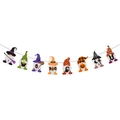 Halloween party banner featuring 8 colorful cartoon gnome characters with BOO sign - Gnome Accessory Banner