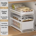 White 2-tier sliding pull-out under sink kitchen organizer rack, size 40x28x39 cm - Double Tier Large / Elegant White