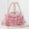 Pink chiffon ruffle evening bag with drawstring closure and golden chain strap - Lotus Pink