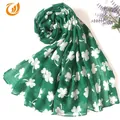 Sciarpa verde per San Patrizio con stampa di quadrifogli bianchi in voile - 2# Sfondo Verde/Trifoglio Bianco / 180*90CM