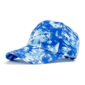 Blue and white tie-dye baseball cap with marble pattern texture in a 45-degree view - Blue White Marble