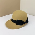 Cappello da equitazione vintage in lana cammello con fiocco nero e tesa corta alla moda - Regolabile M (56-58cm) / Cammello