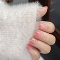 Unghie finte sfumate rosa con sottili linee glitterate dorate stile minimalista - Stile Linea Dorata Sfumata Rosa (Y-62) / Tipo di Colla