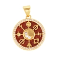 Golden micro-pave celestial pendant with red inlay and sun moon star patterns - Astrology-Golden Sand