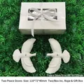Pair of white peace dove ornaments in a ribbon-tied gift box for wedding decor - 110mm (2 Pieces) With Gift Box + Lanyard / White