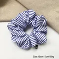 Chic blue and white striped fabric scrunchie with layered lace detail, size 13cm x 5cm - Q687-6 Navy Blue Striped Medium