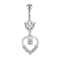 Polished silver belly button ring with heart-shaped zircon pendant and butterfly accents - Style 4-Double Layer Hollow Heart