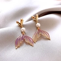 French style mermaid tail pearl earrings with purple gradient and gold heart studs - Mermaid Gold Heart Gradient Purple Fish Tail Pearl (26#)