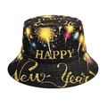 Bob rétro noir avec motif feu d'artifice doré Happy New Year pour hommes et femmes - M (56-58cm) / Feux d'Artifice Noirs (HAPPY NEW YEAR)