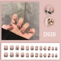French zebra pattern press-on nails in nude pink with glitter and gold accents - D928 Leopard Zebra Print Style (Glue Version)