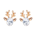 Rose gold reindeer stud earrings with large crystal center stone and pavé accents - Rose Gold-White Crystal