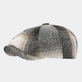 Detail of multi-color herringbone newsboy cap with textured wool blend fabric - One Size / Black Grey Tie Dye