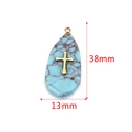 Turquoise stone teardrop pendant with golden cross and dimensions 38mm by 13mm - Long Turquoise - Cross