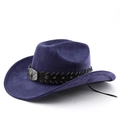 Detail of dark blue suede cowboy hat with leather band and silver bull head studs - M (56-58cm) / Navy Blue