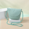 Cute mint green straw crossbody bag for women with shell shape and woven shoulder strap - Small / Flap Bag / Blue