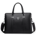 Business briefcase for men in black embossed leather with adjustable shoulder strap - Black