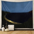 Detail of bohemian tapestry featuring dark blue coastal landscape on a minimalist wall - CX0327-17