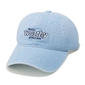 Close-up of You're worthy of that love embroidery on washed light blue denim baseball cap - Blue
