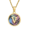 18K gold plated stainless steel necklace with letter V pendant and shell inlay - Colorful Abalone Shell Letter V