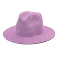 Classic light purple straw fedora hat with wide brim for stylish summer sun protection - Taro Purple