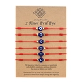 Detalle de set de 6 pulseras de ojo turco con 7 nudos de la suerte en tarjeta de cartón - Rojo (Embalaje de Papel Kraft)