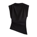 Top senza maniche nero alla moda con orlo asimmetrico e dettagli plissettati spalla - XS / Nero