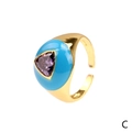 Golden heart ring with blue enamel and purple zircon stone in a wide open-band design - Blue Enamel-Purple Triangle Zirconia