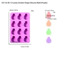 Purple 12-cavity chick shaped silicone mold for DIY baking and resin crafts - 12-Cavity Chick (D5116-4D) / 20x12x2.1cm / Purple
