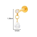 Golden titanium lip stud with round and pear-shaped zircon charms, length 1.38cm - Teardrop Zirconia Pendant Style (T2537-4#金)