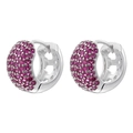 Macro detail of silver huggie earrings with pink zircons and hollow heart pattern - Silver Base Rose Red Zircon 1 Pair
