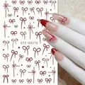 Self-adhesive red bow nail art stickers with glitter heart patterns for manicure - STZ-CS270 Red Bow