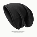 Fashionable black knitted slouchy beanie hat for women with soft texture and casual style - Slouchy Pleated Style / Black