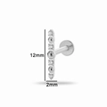 Silver F136 titanium labret stud with zircon stone, 12mm length and 2mm width - Style 7 (T2505-7#) / Silver