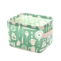Green cotton linen storage basket with white kitchen utensils pattern and milk print - Green Tableware