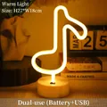 Warm yellow musical note LED neon lamp on round base with USB and battery power - Music Note Warm Light