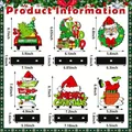 Size chart showing six Christmas wooden signs with dimensions for each festive ornament - Christmas Theme Wooden Desktop Ornament Set