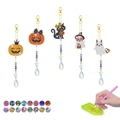 5-piece DIY Halloween diamond painting keychain set with pumpkin, ghost, and cat pendants - Bowknot Pumpkin Style