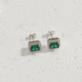 Orecchini a perno in argento con pietra rettangolare verde smeraldo e zirconi - ES2313-6 Orecchini quadrati in zircone verde (Argento 925)