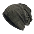 Dunkelgraue Slouch Beanie mit Pailletten und Riss-Details im Used-Look für Damen und Herren - M (56-58cm) / Dunkelgrau