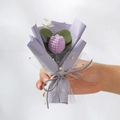 Handmade knitted purple flower bouquet wrapped in decorative gold star grey tulle - Knitted Purple Tulip