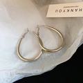 Detail of silver teardrop hoop earrings with polished metal finish on minimalist card - Silver Minimalist U-Shaped Oval Hoops