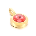Pendente rotondo in acciaio dorato con grande cristallo rosa sfaccettato centrale - Pietra Preziosa Rosa Base Oro (KP100725-K)