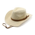 Panamastrohhut in Beige mit Lederband und verstellbarem Kinnriemen für den Sommer - Beige 02