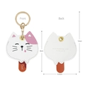 Cute white cat leather keychain charm for bags with back engraving and size details - Popsicle Cat
