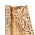 Brown kraft gift wrapping paper roll with black floral line art and cutting grid - Flower Swirl / 0.43*3m