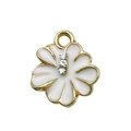 White enamel daisy pendant with gold plating and three sparkling zircon crystals - Rhinestone Daisy (16697)